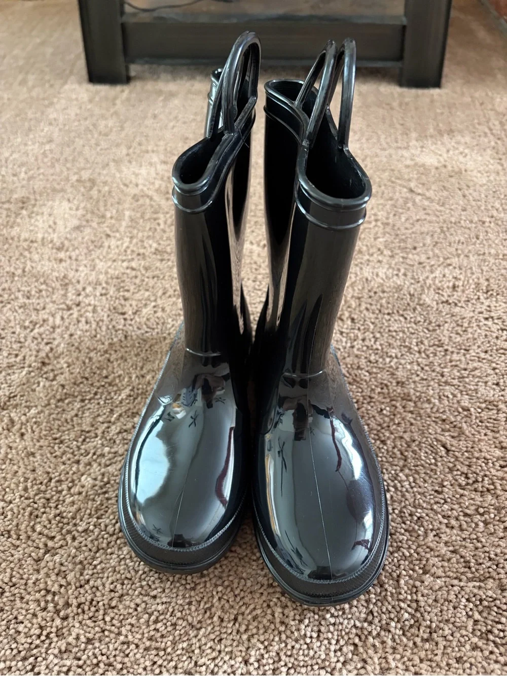 Kids Black Gloss Rain Boots